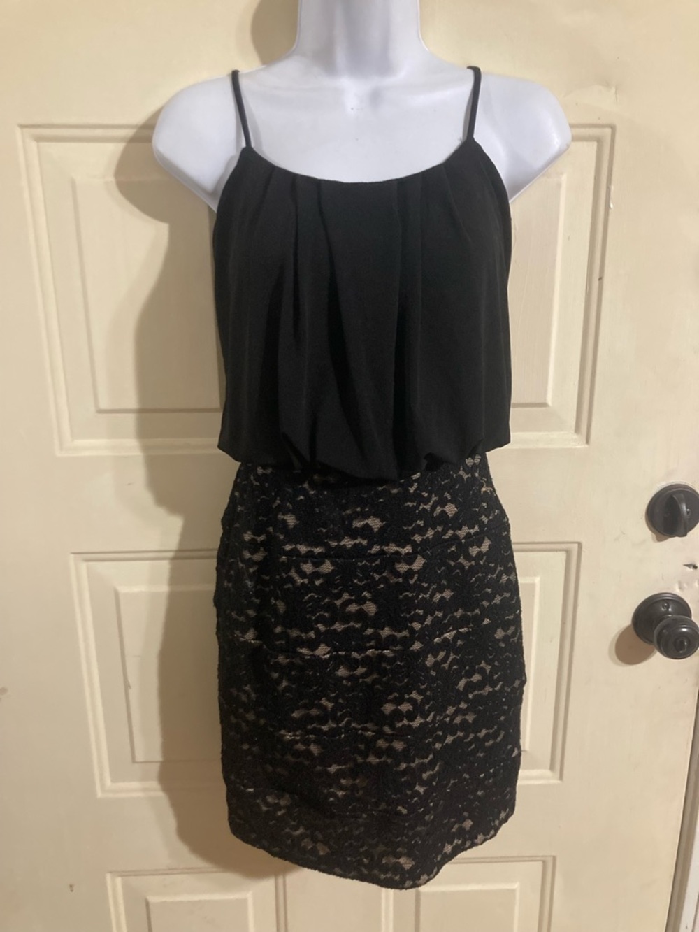 Enfocus Studio Black Spaghetti Strap Lace Mini Dress